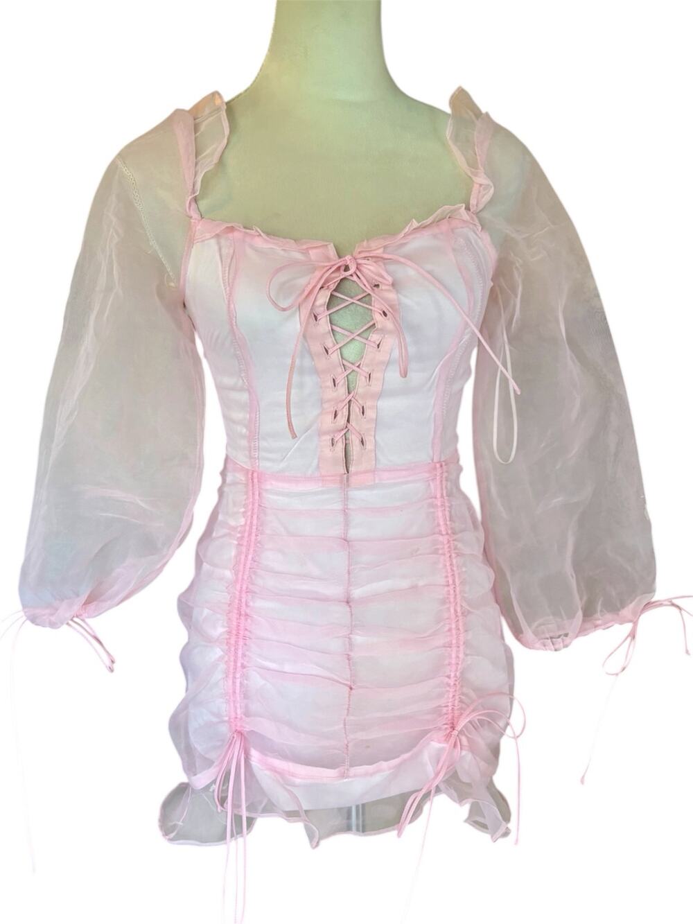 Lioness Pink Feng Shui Mini Dress Fairycore Corset Ruched